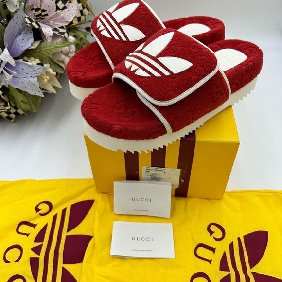 Men’s Gucci X Adidas, GG monogram, limited edition slides size 8, made in Italy - Picture 4 of 8